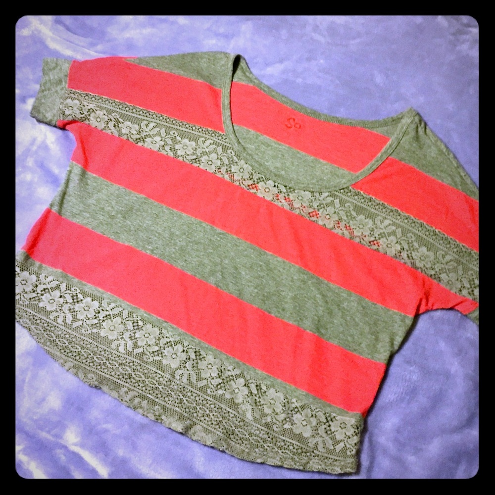 🍌 SO Hottt Pink & Gray Striped Crop Top/Tee